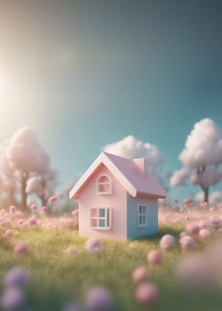 A cute little house in the meadow 3d render style generative ai illustrationの素材