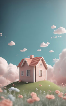 A cute little house in the meadow 3d render style generative ai illustrationの素材
