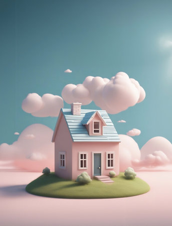 A cute little house in the meadow 3d render style generative ai illustrationの素材