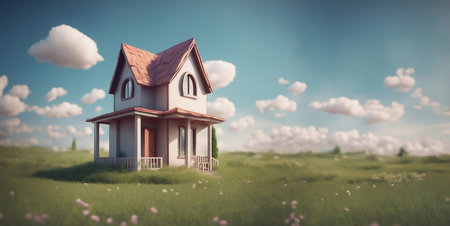 A cute little house in the meadow 3d render style generative ai illustrationの素材