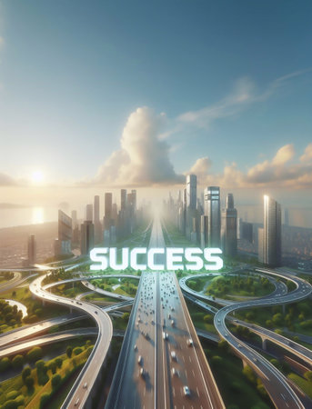 The white 3d letter  SUCCESS  in the modern city  and the Stunning beautiful Business concept generative AIの素材