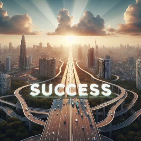 The white 3d letter  SUCCESS  in the modern city  and the Stunning beautiful Business concept generative AIの素材