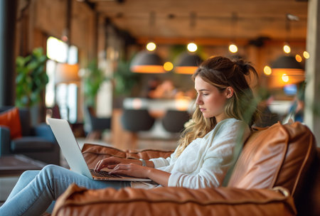 people use laptop In the Cafe, digital nomad generative aiの素材
