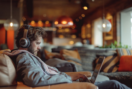 people use laptop In the Cafe, digital nomad generative aiの素材