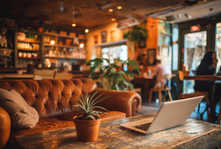 people use laptop In the Cafe, digital nomad generative aiの素材