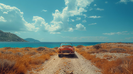 Retro car on the coast of the island on the summerの素材