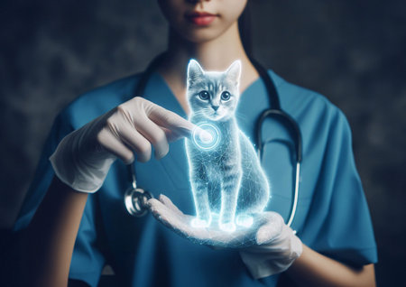 veterinarian,doctor, hand using hologram graphics ,cat,dog.generative aiの素材
