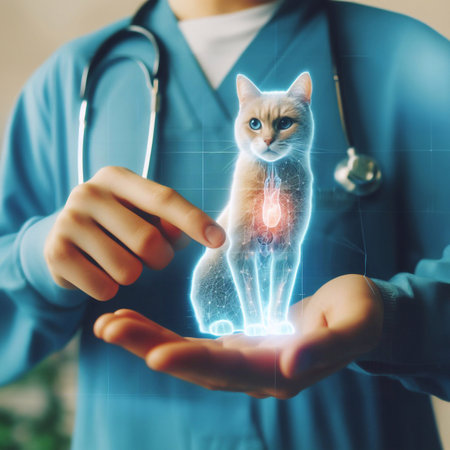 veterinarian,doctor, hand using hologram graphics ,cat,dog.generative aiの素材