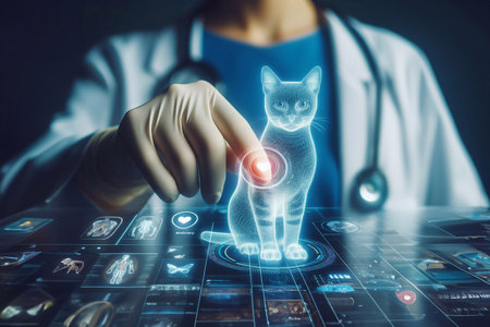 veterinarian,doctor, hand using hologram graphics ,cat,dog.generative aiの素材