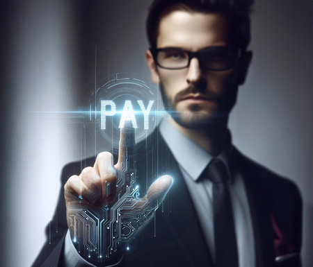 Modern people use holographic payment technology. generative aiの素材