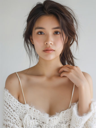 Beautiful Asian woman, model For Cosmetics, Supermodel. generative aiの素材