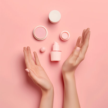 Women hand models and  products Cosmetics, beautiful pastel background generative ai artの素材