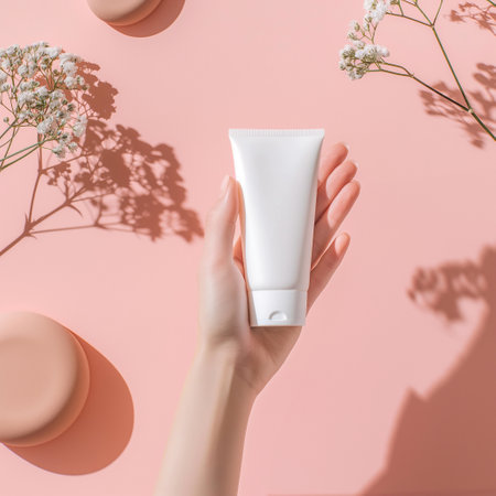 Women hand models and  products Cosmetics, beautiful pastel background generative ai artの素材