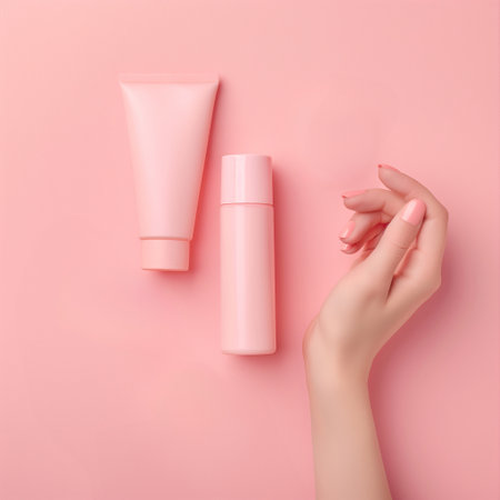 Women hand models and  products Cosmetics, beautiful pastel background generative ai artの素材