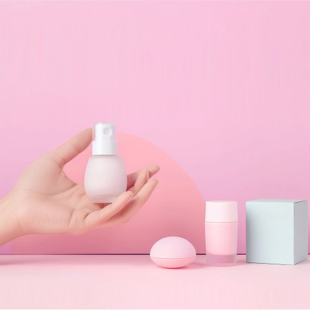 Women hand models and  products Cosmetics, beautiful pastel background generative ai artの素材