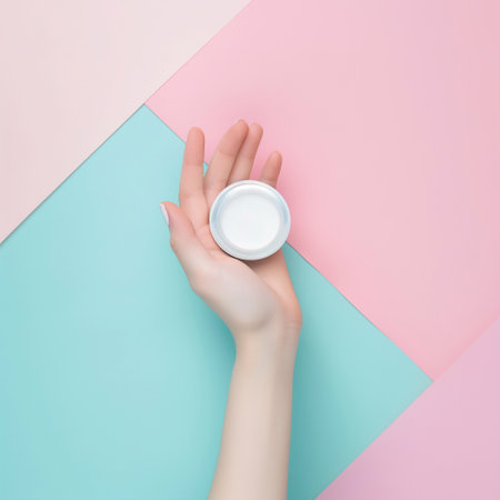 Women hand models and  products Cosmetics, beautiful pastel background generative ai artの素材