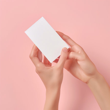 Beautiful hand with product mockup on a flat color background. generative aiの素材