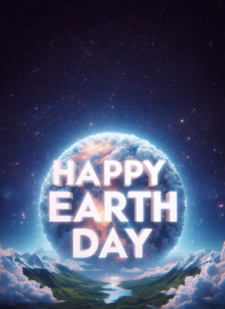 Happy Earth Day Illustration: Planet and letters on the grass.generative aiの素材