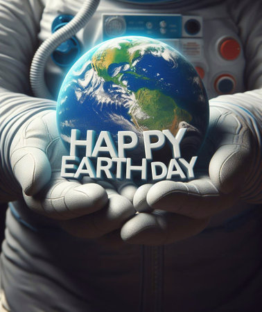 Happy Earth Day Poster illustration. Planet and astronaut.generative aiの素材