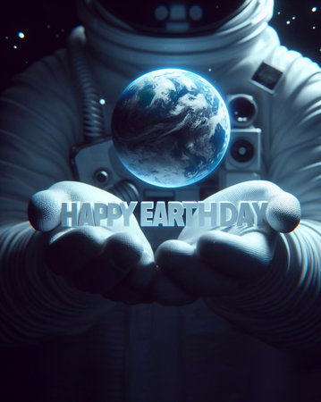 Happy Earth Day Poster illustration. Planet and astronaut.generative aiの素材