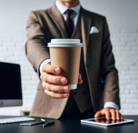 Close-up photo of coffee cup Takeaway.Hold by Asian people. white background generative aiの素材