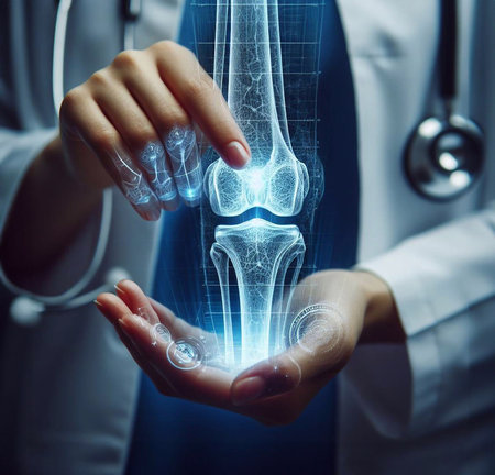 doctor's palm with a holographic graphic Bone X-ray generative aiの素材