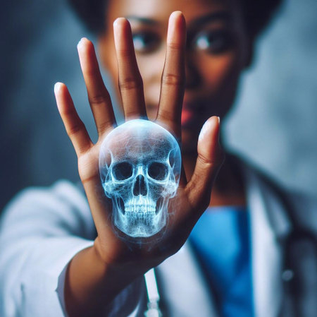 doctor's palm with a holographic graphic Bone X-ray generative aiの素材