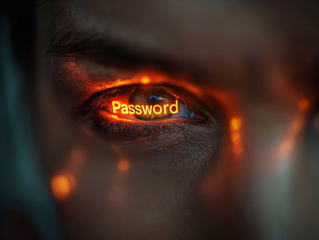 Password, glowing letters in the hand, light hitting the face, generative aiの素材