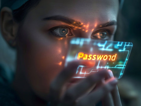 Password, glowing letters in the hand, light hitting the face, generative aiの素材