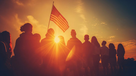USA flag and people,Independence Day.National Day celebration,silhouette,generative aiの素材