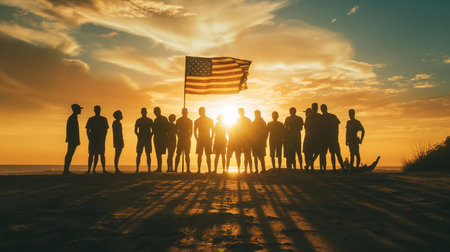 USA flag and people,Independence Day.National Day celebration,silhouette,generative aiの素材