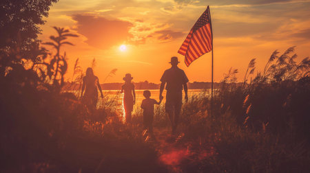 USA flag and people,Independence Day.National Day celebration,silhouette,generative aiの素材