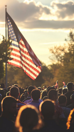 USA flag and people,Independence Day.National Day celebration,silhouette,generative aiの素材