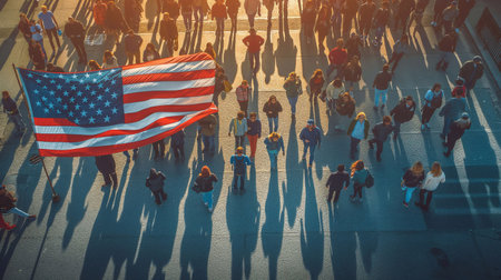 USA flag and people,Independence Day.National Day celebration,silhouette,generative aiの素材