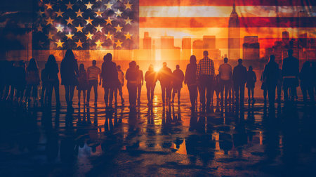 USA flag and people,Independence Day.National Day celebration,silhouette,generative aiの素材