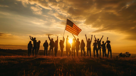 USA flag and people,Independence Day.National Day celebration,silhouette,generative aiの素材