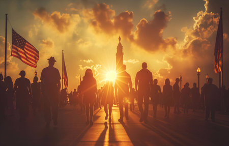 USA flag and people,Independence Day.National Day celebration,silhouette,generative aiの素材