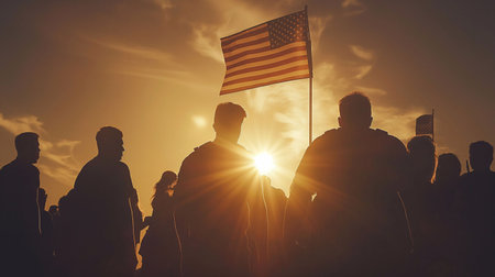 USA flag and people,Independence Day.National Day celebration,silhouette,generative aiの素材