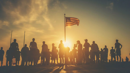 USA flag and people,Independence Day.National Day celebration,silhouette,generative aiの素材