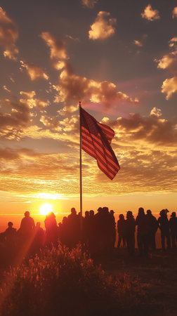 USA flag and people,Independence Day.National Day celebration,silhouette,generative aiの素材