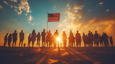 USA flag and people,Independence Day.National Day celebration,silhouette,generative aiの素材