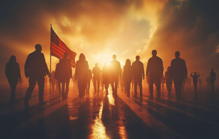 USA flag and people,Independence Day.National Day celebration,silhouette,generative aiの素材