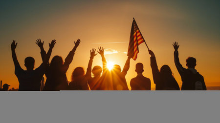 USA flag and people,Independence Day.National Day celebration,silhouette,generative aiの素材