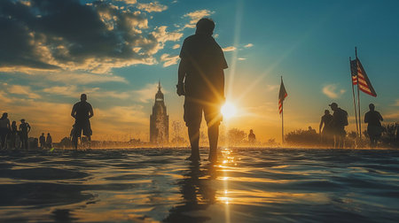 USA flag and people,Independence Day.National Day celebration,silhouette,generative aiの素材