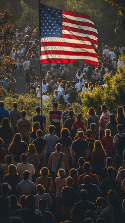 USA flag and people,Independence Day.National Day celebration,silhouette,generative aiの素材