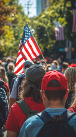 USA flag and people,Independence Day.National Day celebration,silhouette,generative aiの素材
