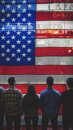 USA flag and people,Independence Day.National Day celebration,silhouette,generative aiの素材