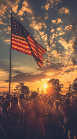 USA flag and people,Independence Day.National Day celebration,silhouette,generative aiの素材
