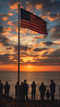 USA flag and people,Independence Day.National Day celebration,silhouette,generative aiの素材