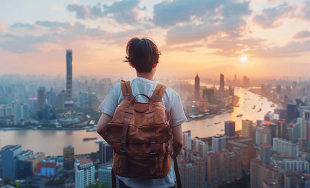 Asia tourist looking at map. Beautiful tourist attractions. generative aiの素材